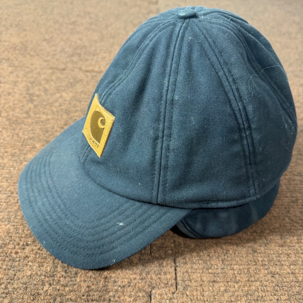 C+ Carhartt Mens Navy Blue Cotton Duck Ear Flap Winter‎ Work Hat Cap RN14806
